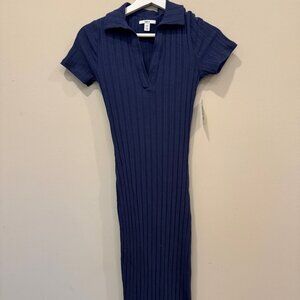Bar III Ribbed Polo Collar Bodycon Midi Dress Navy XS NWT